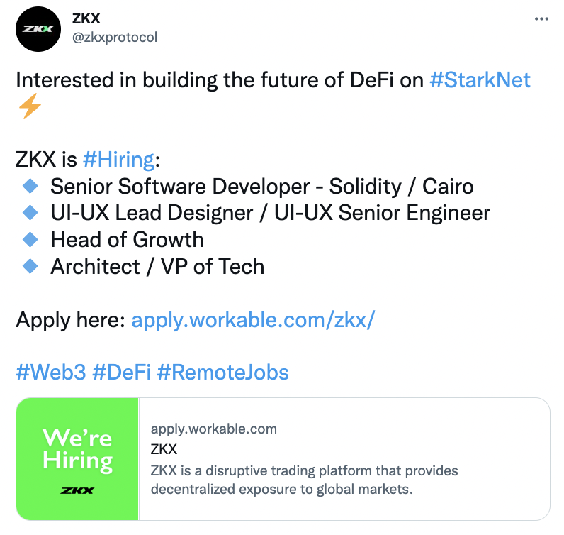 ZKX is hiring!